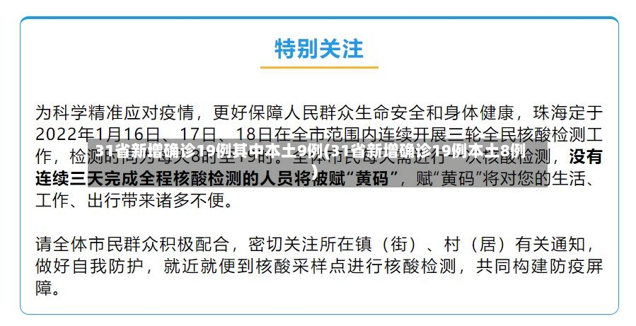 31省新增确诊19例其中本土9例(31省新增确诊19例本土8例)