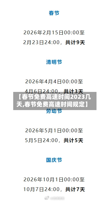 【春节免费高速时间2023几天,春节免费高速时间规定】