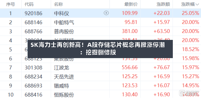 SK海力士再创新高！A股存储芯片概念再掀涨停潮：挖掘翻倍股