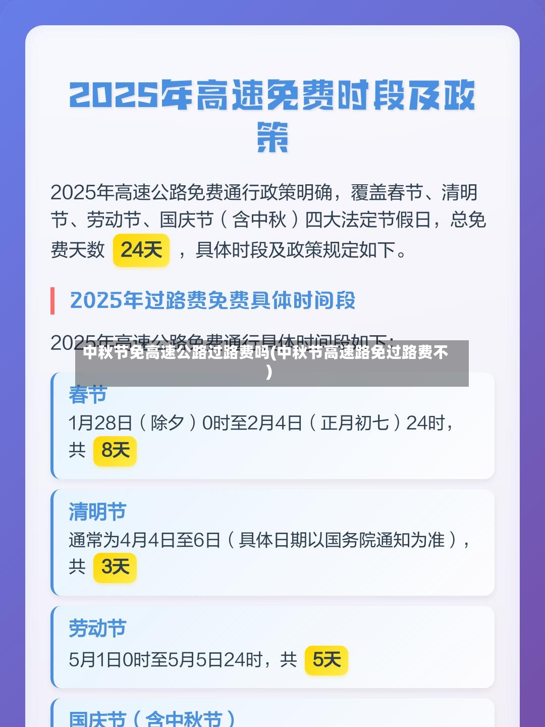 中秋节免高速公路过路费吗(中秋节高速路免过路费不)-第2张图片