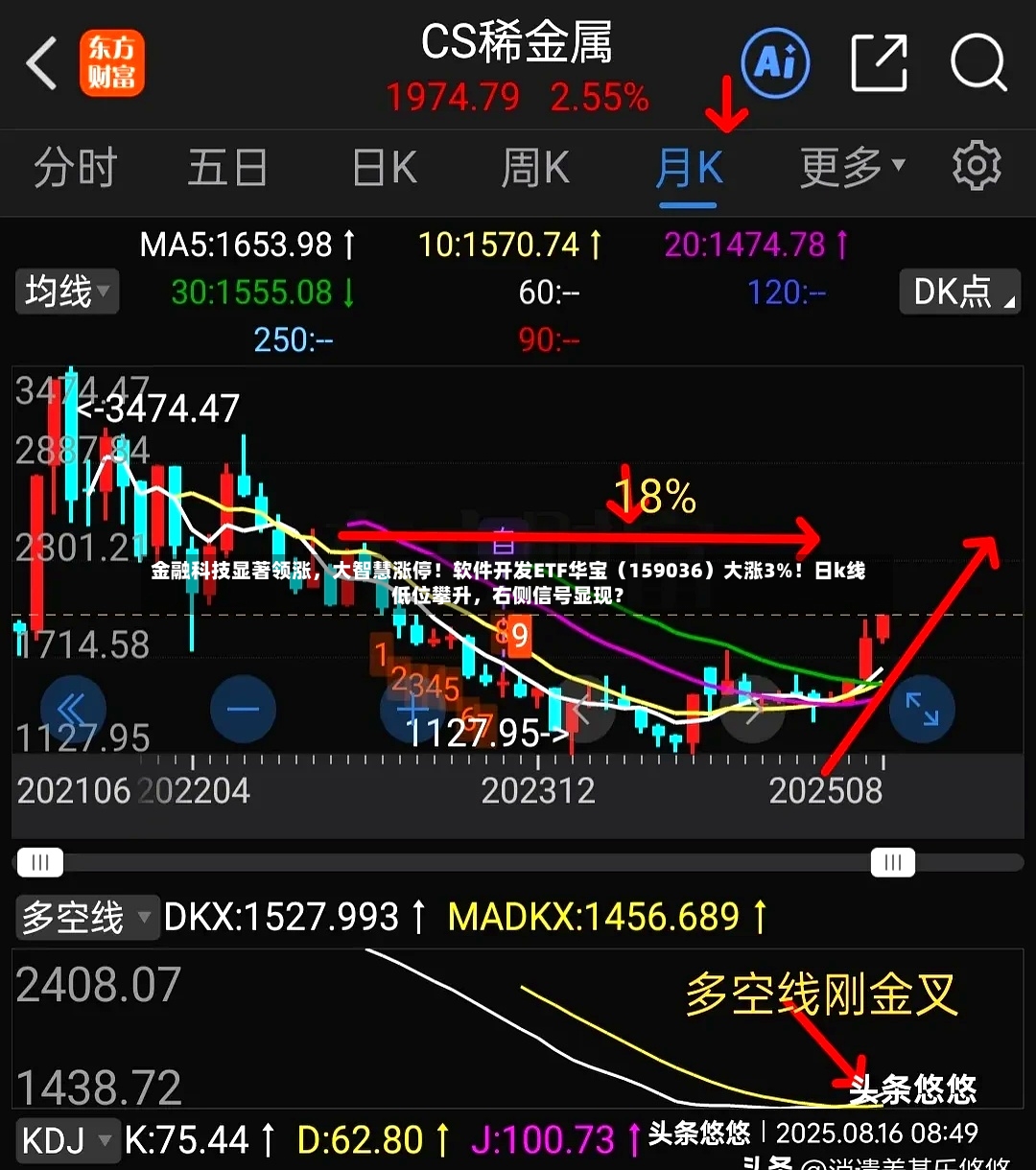 金融科技显著领涨	，大智慧涨停！软件开发ETF华宝（159036）大涨3%！日k线低位攀升，右侧信号显现？-第3张图片