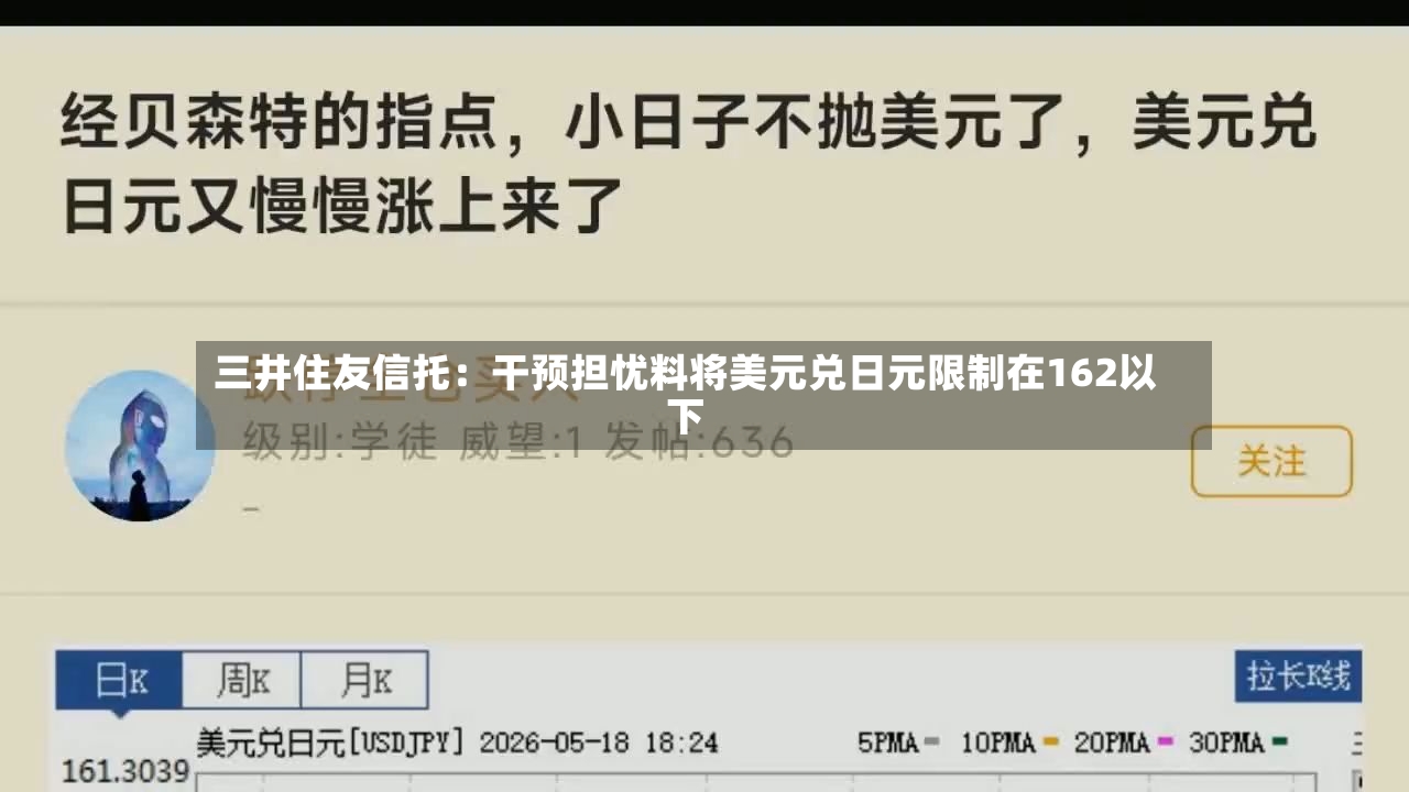 三井住友信托：干预担忧料将美元兑日元限制在162以下