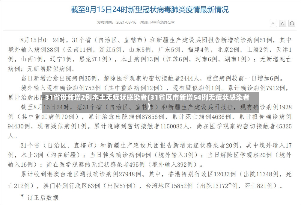31省份新增2例本土无症状感染者(31省区市新增54例无症状感染者)