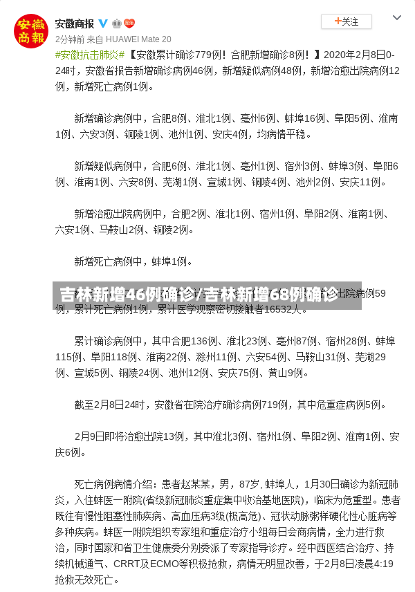 吉林新增46例确诊/吉林新增68例确诊